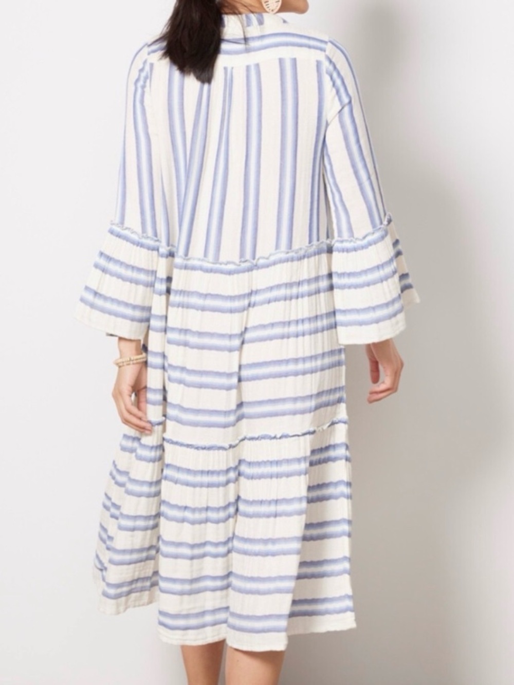 Faherty Cream and Light Blue Striped Midi Dress - Picture 2 of 9
